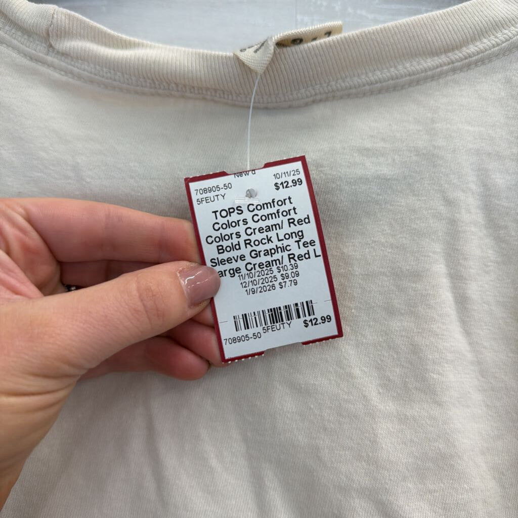 Comfort Colors Cream/ Red Bold Rock Long Sleeve Graphic Tee Large