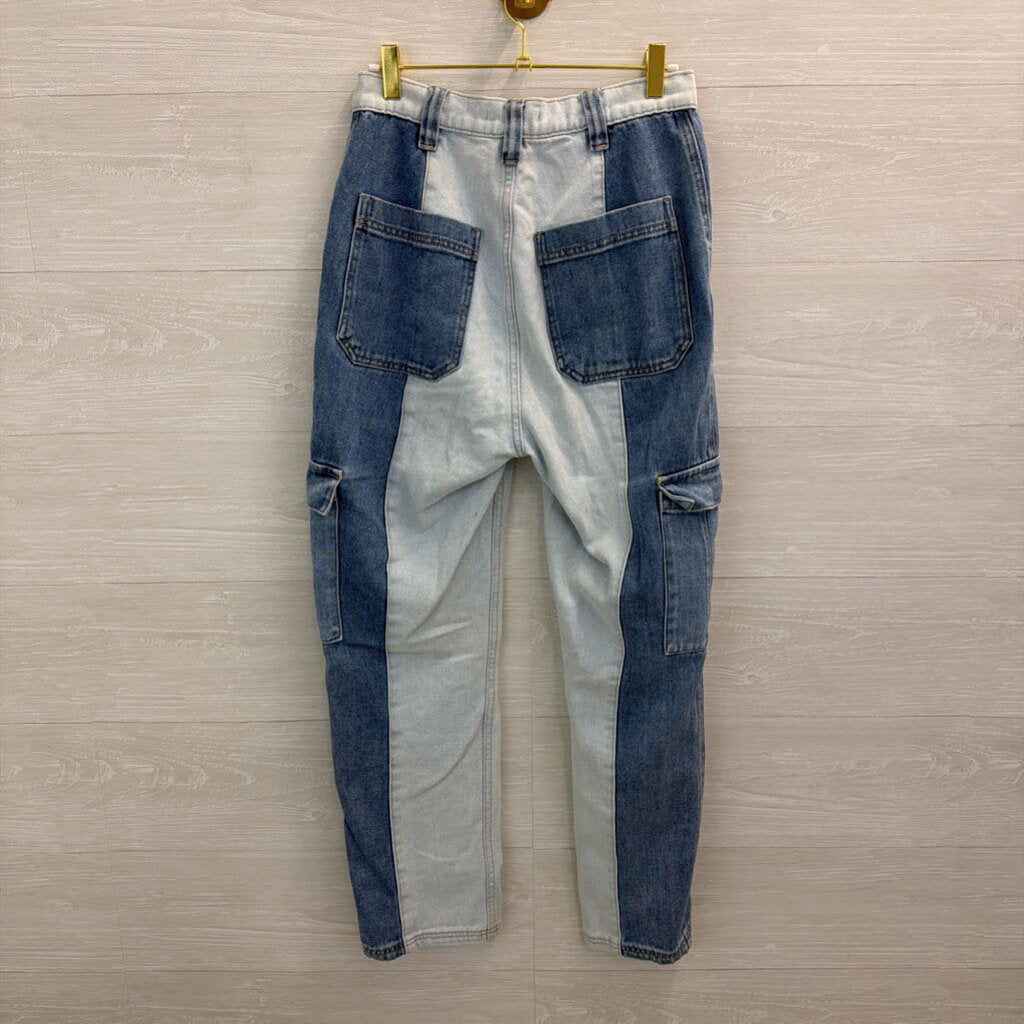 Pac Sun Medium/ Light Wash Cargo Wide Leg Jeans 27
