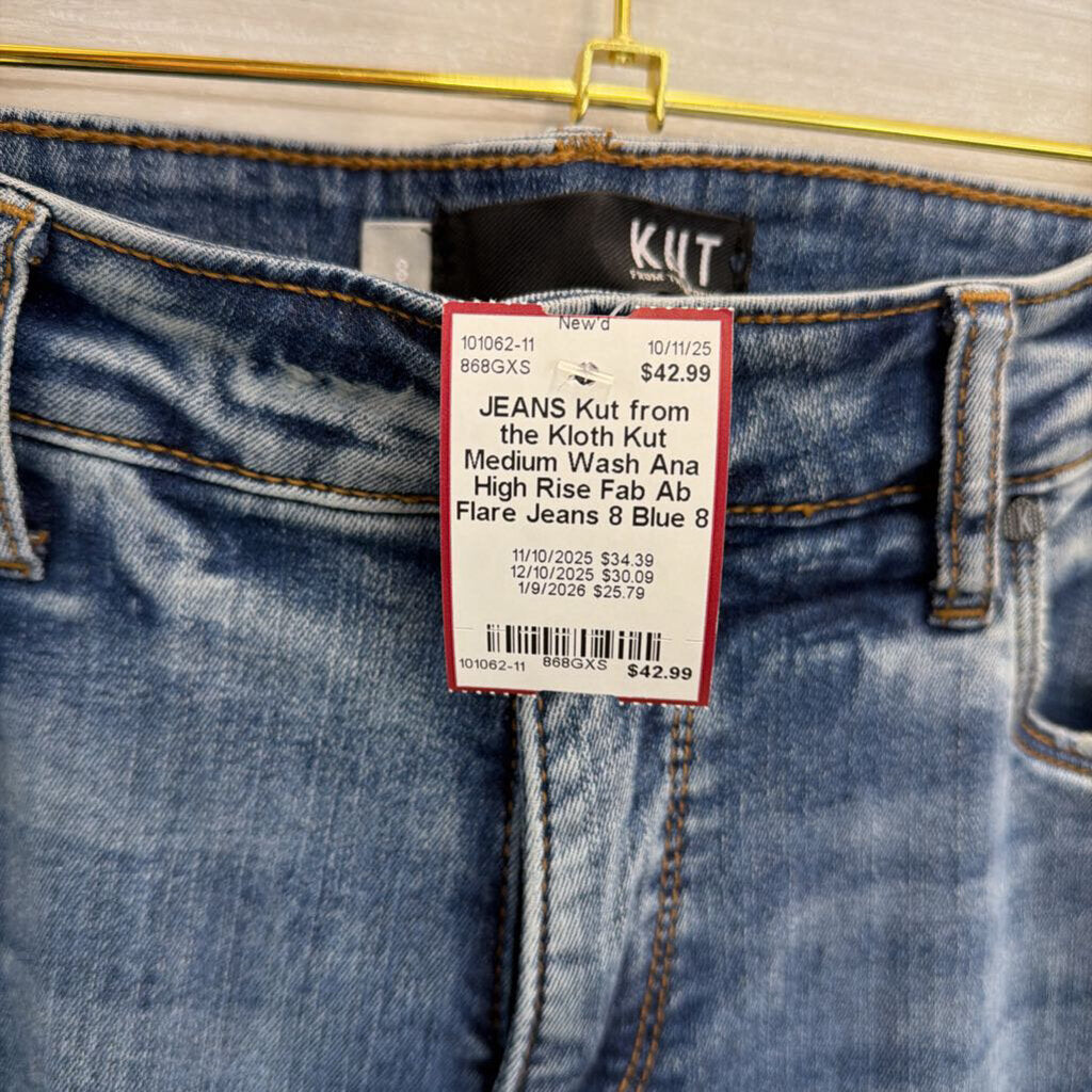 Kut Medium Wash Ana High Rise Fab Ab Flare Jeans 8