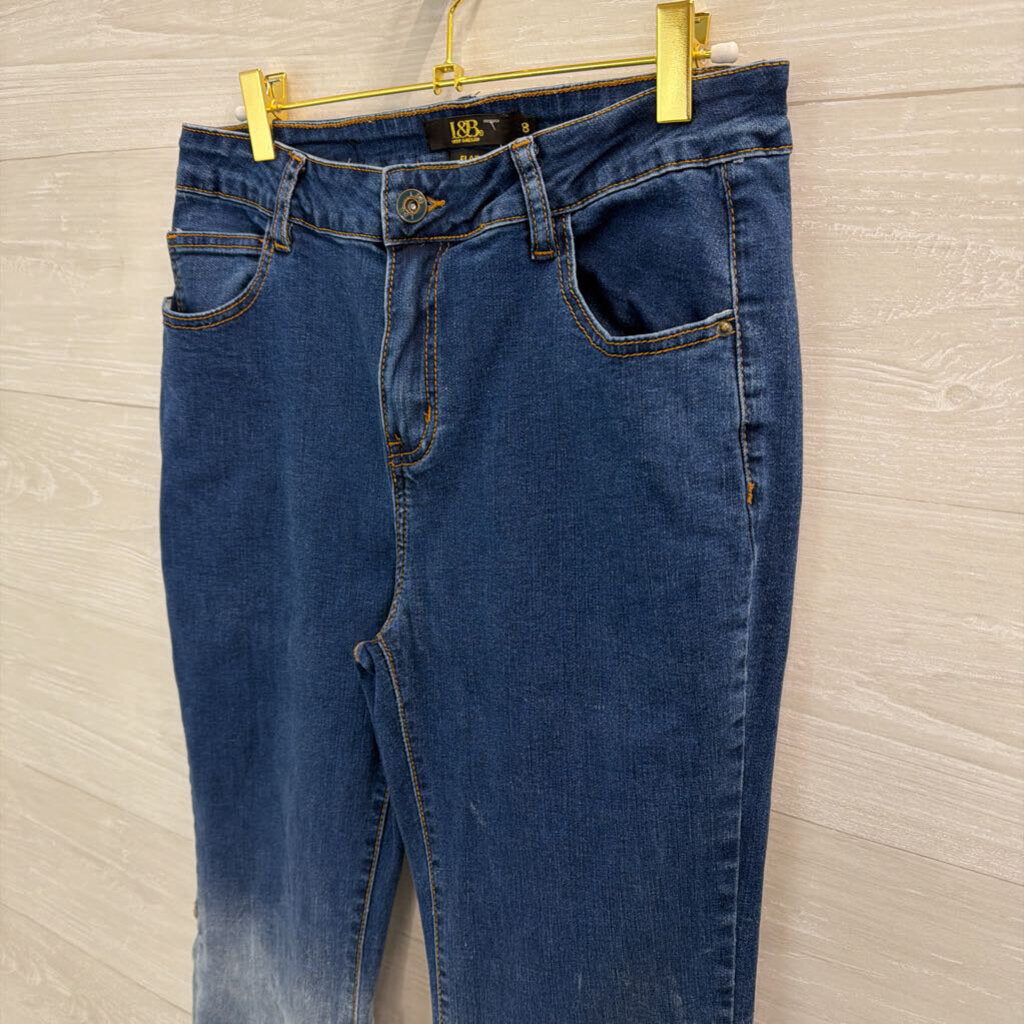 Lucky and Blessed Dark/ Light Wash Flare Jeans 8