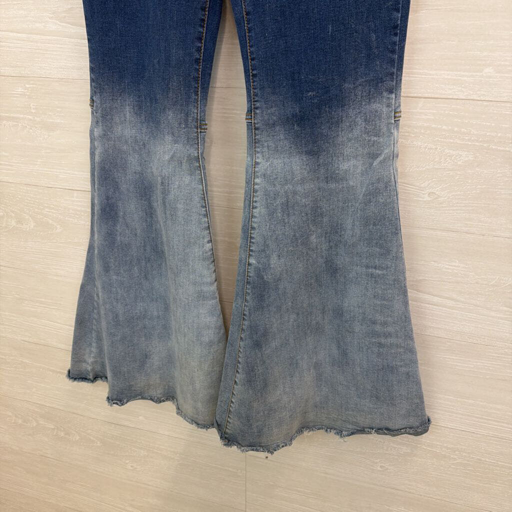 Lucky and Blessed Dark/ Light Wash Flare Jeans 8