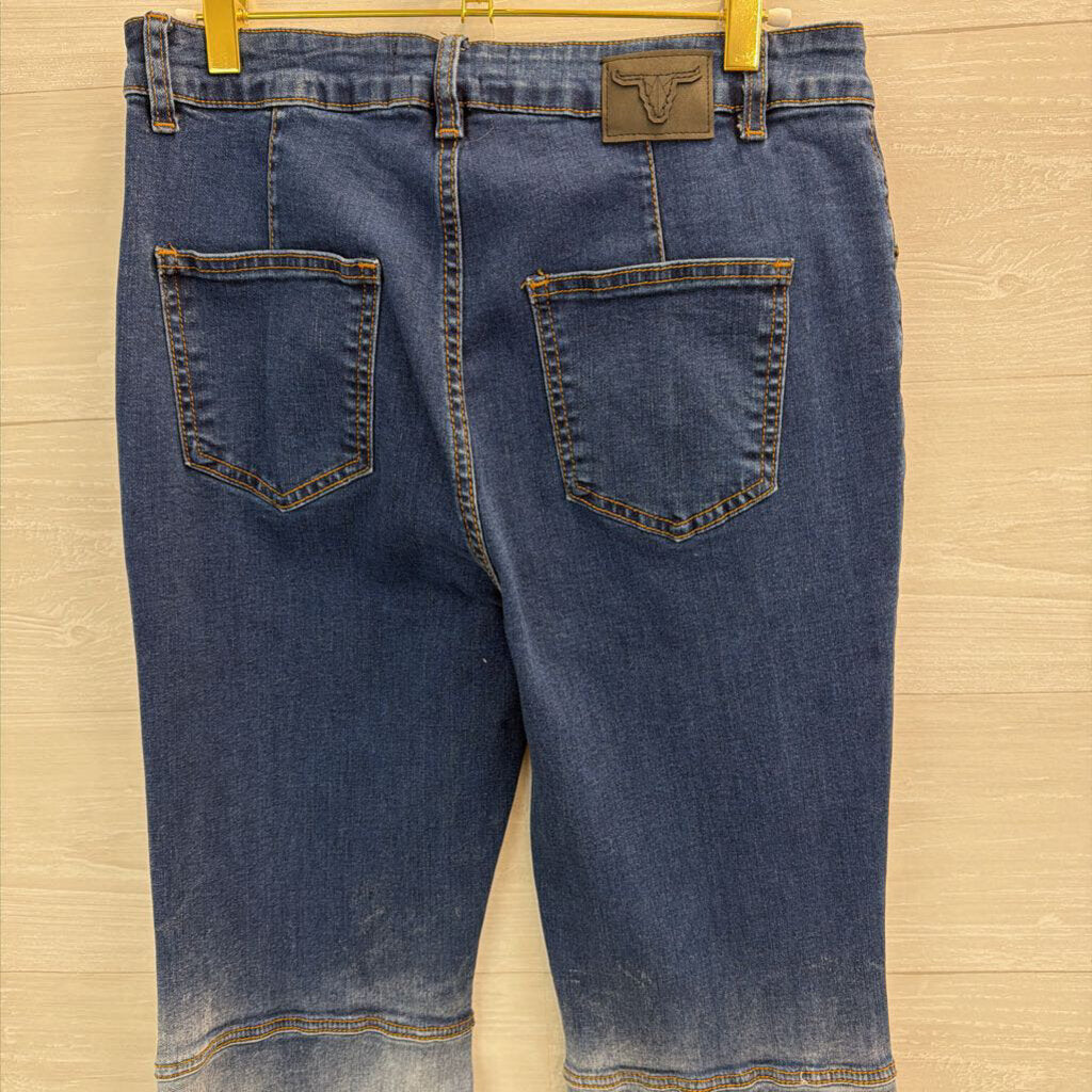 Lucky and Blessed Dark/ Light Wash Flare Jeans 8