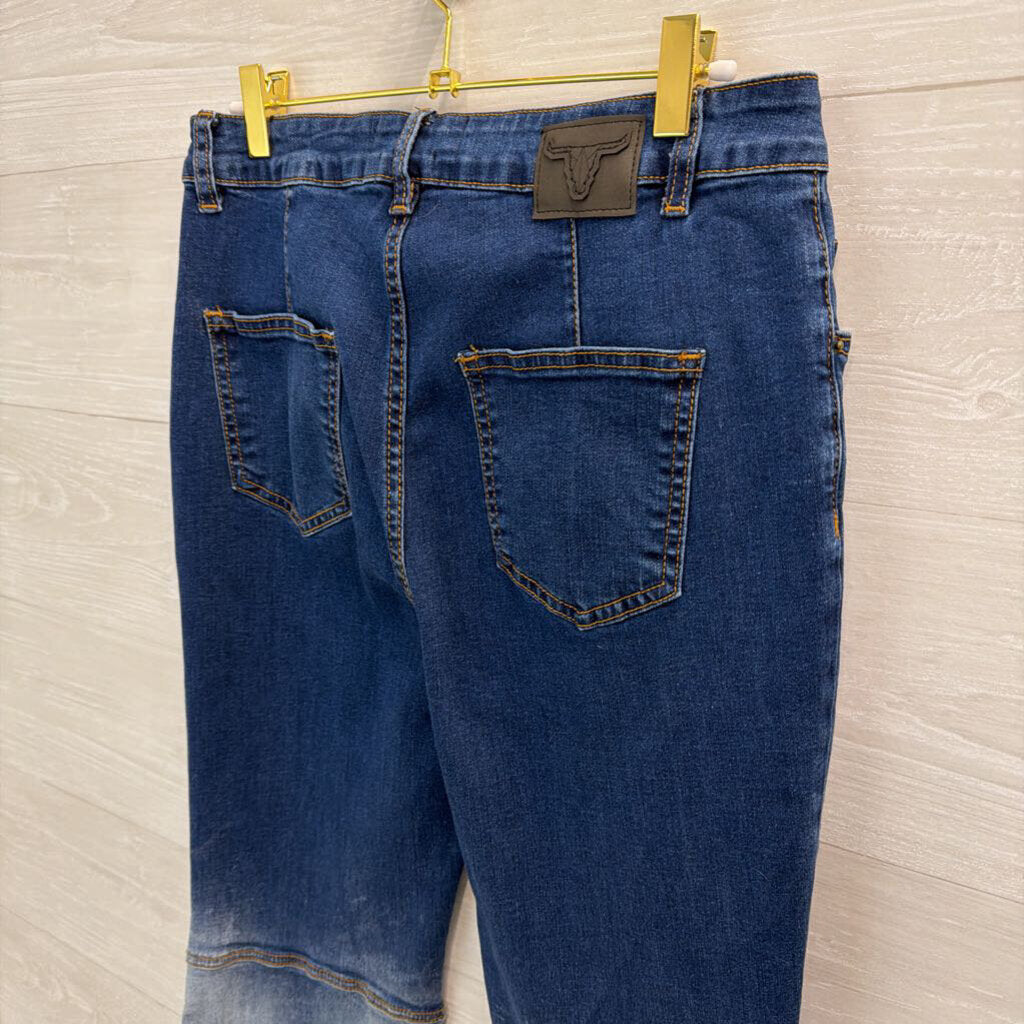 Lucky and Blessed Dark/ Light Wash Flare Jeans 8