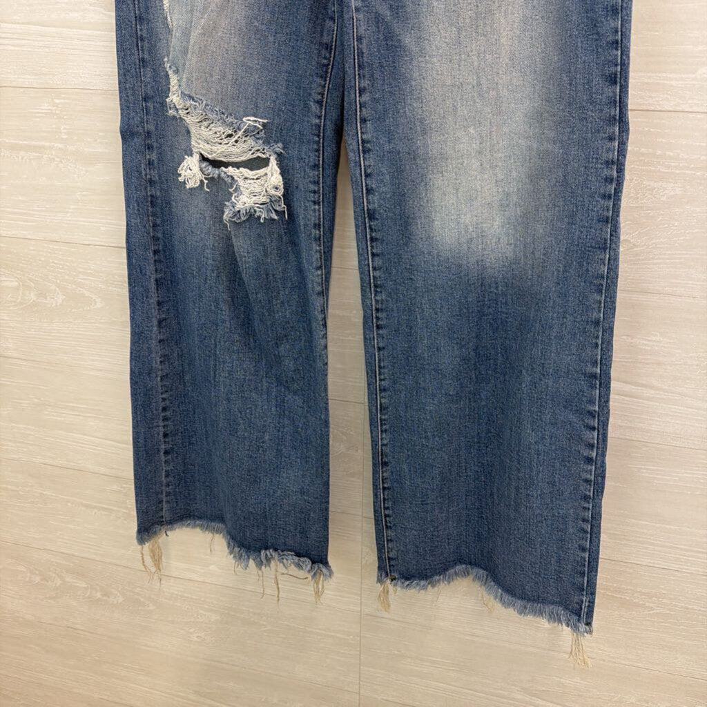 Freckled Poppy Medium Wash Distressed Wide Leg Jeans 30