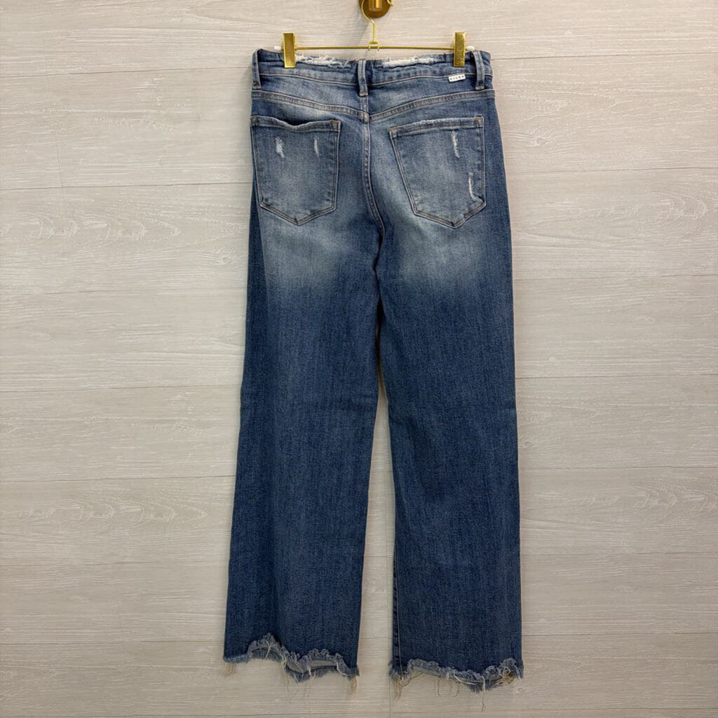 Freckled Poppy Medium Wash Distressed Wide Leg Jeans 30