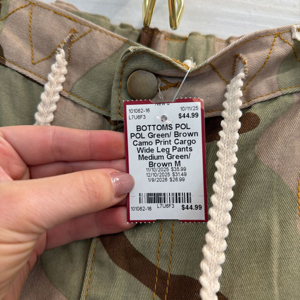 POL Green/ Brown Camo Print Cargo Wide Leg Pants Medium