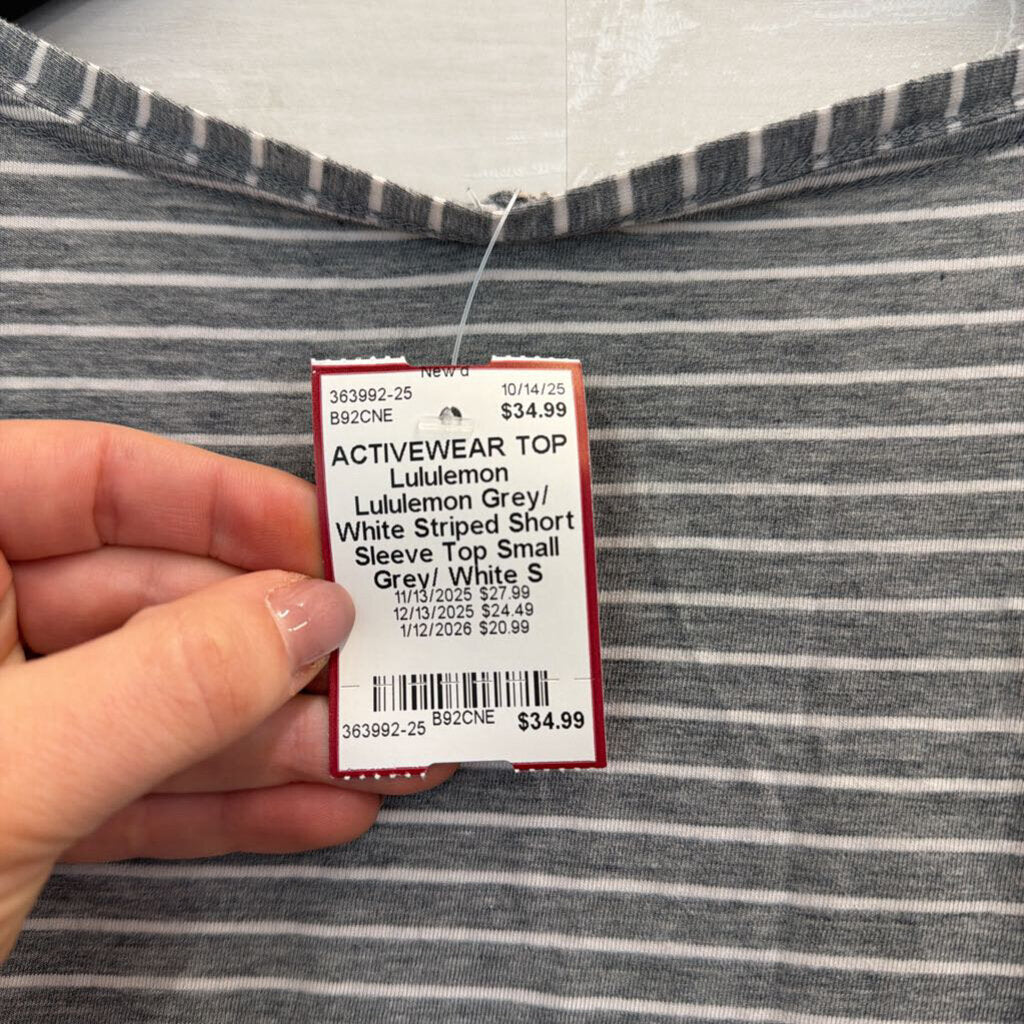 Lululemon Grey/ White Striped Short Sleeve Top Small