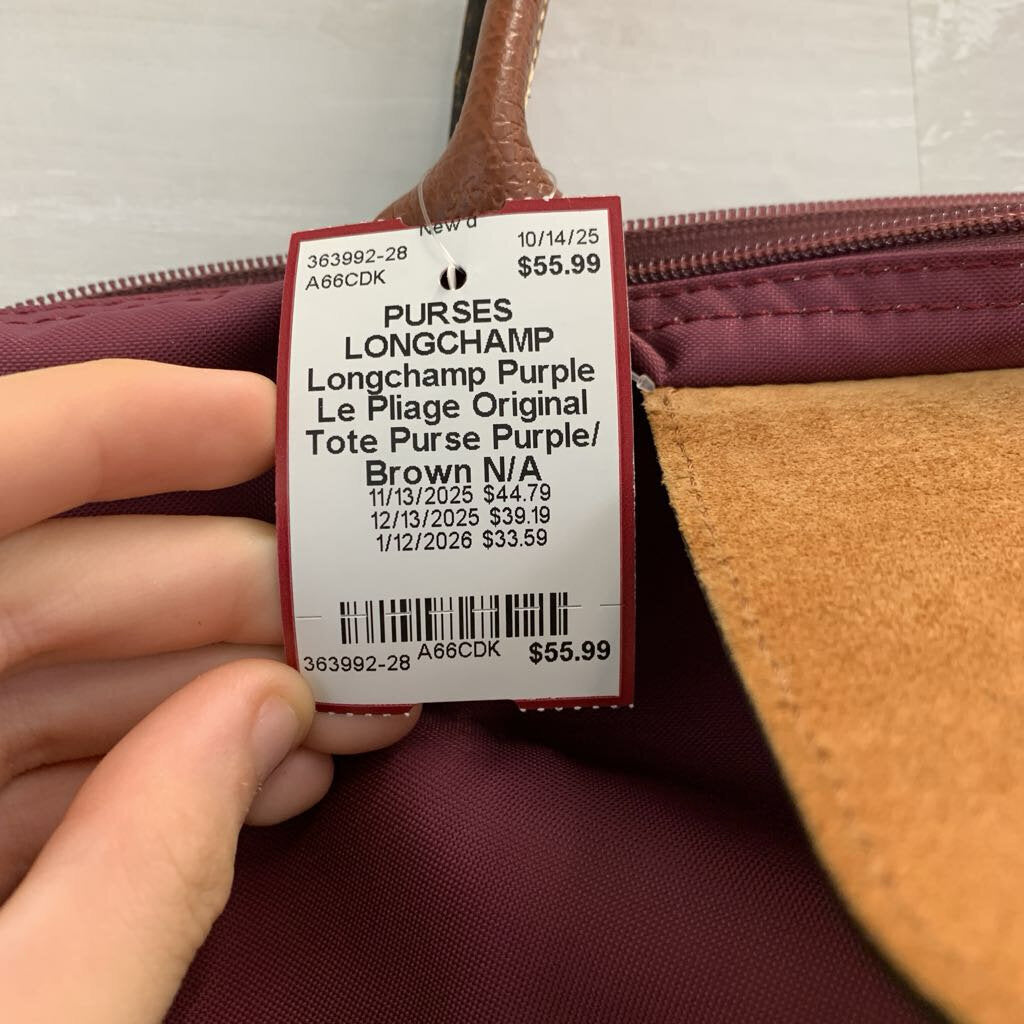 Longchamp Purple Le Pliage Original Tote Purse