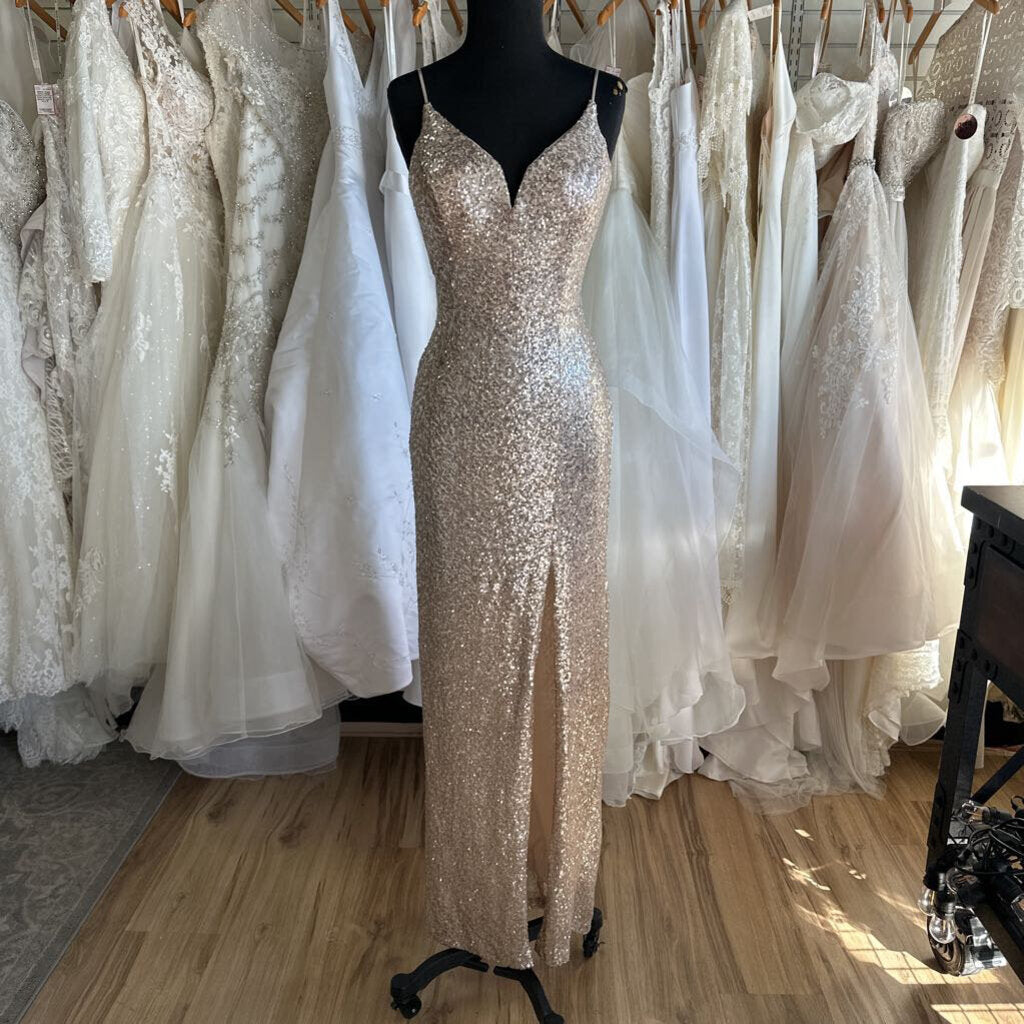 B Smart Champagne Sequin Long Formal Dress 11/12