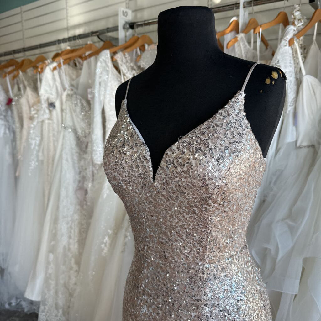 B Smart Champagne Sequin Long Formal Dress 11/12