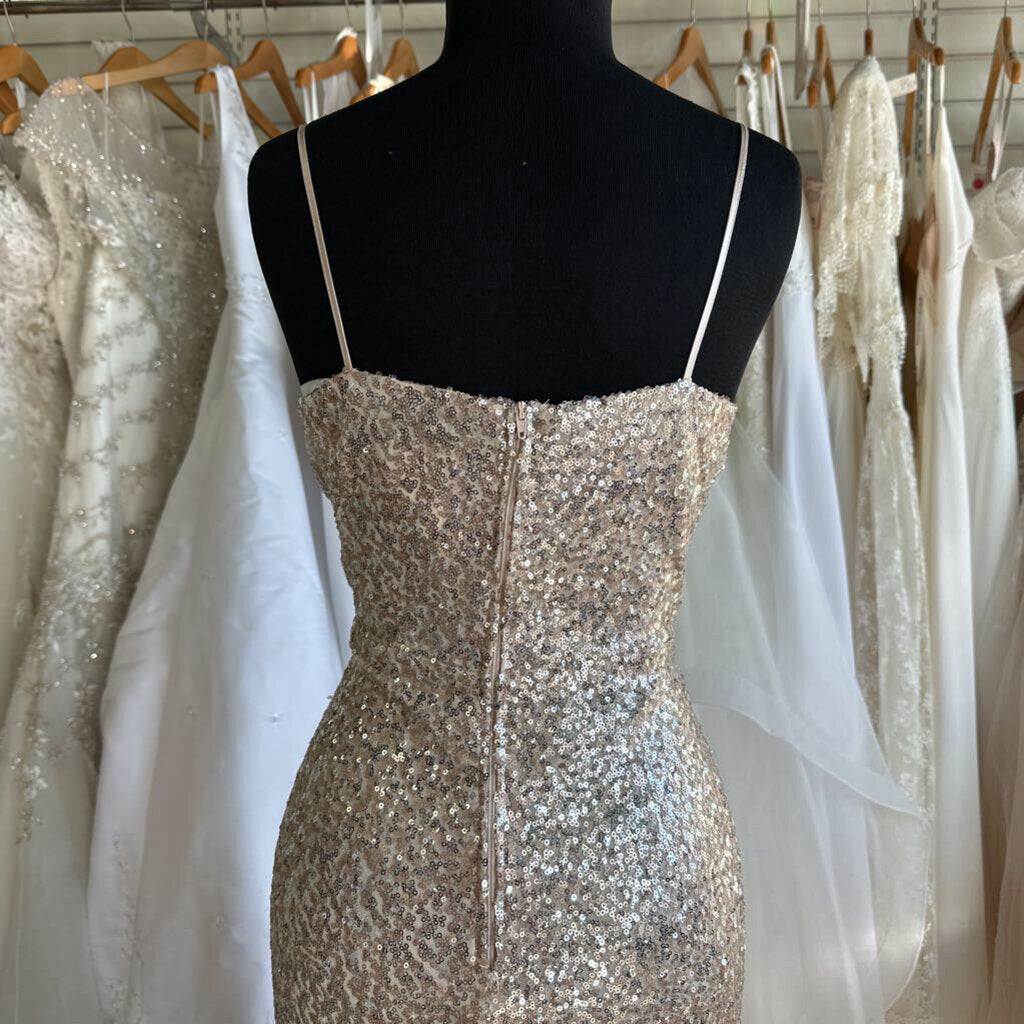 B Smart Champagne Sequin Long Formal Dress 11/12