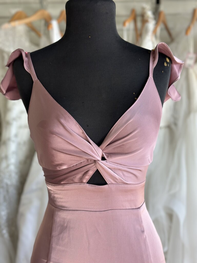 Altar'd State Pink Silky Ruffle Hem Long Formal Dress Large