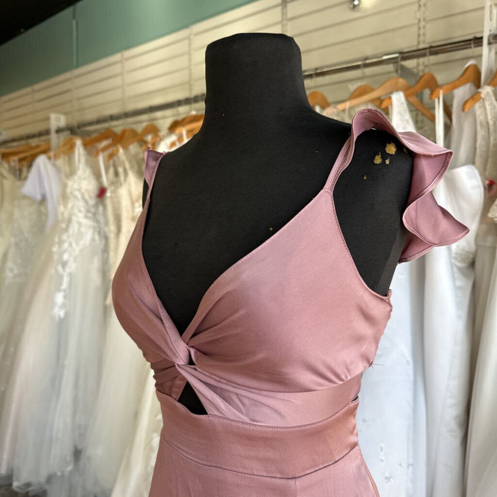 Altar'd State Pink Silky Ruffle Hem Long Formal Dress Large