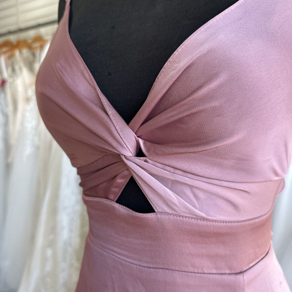 Altar'd State Pink Silky Ruffle Hem Long Formal Dress Large