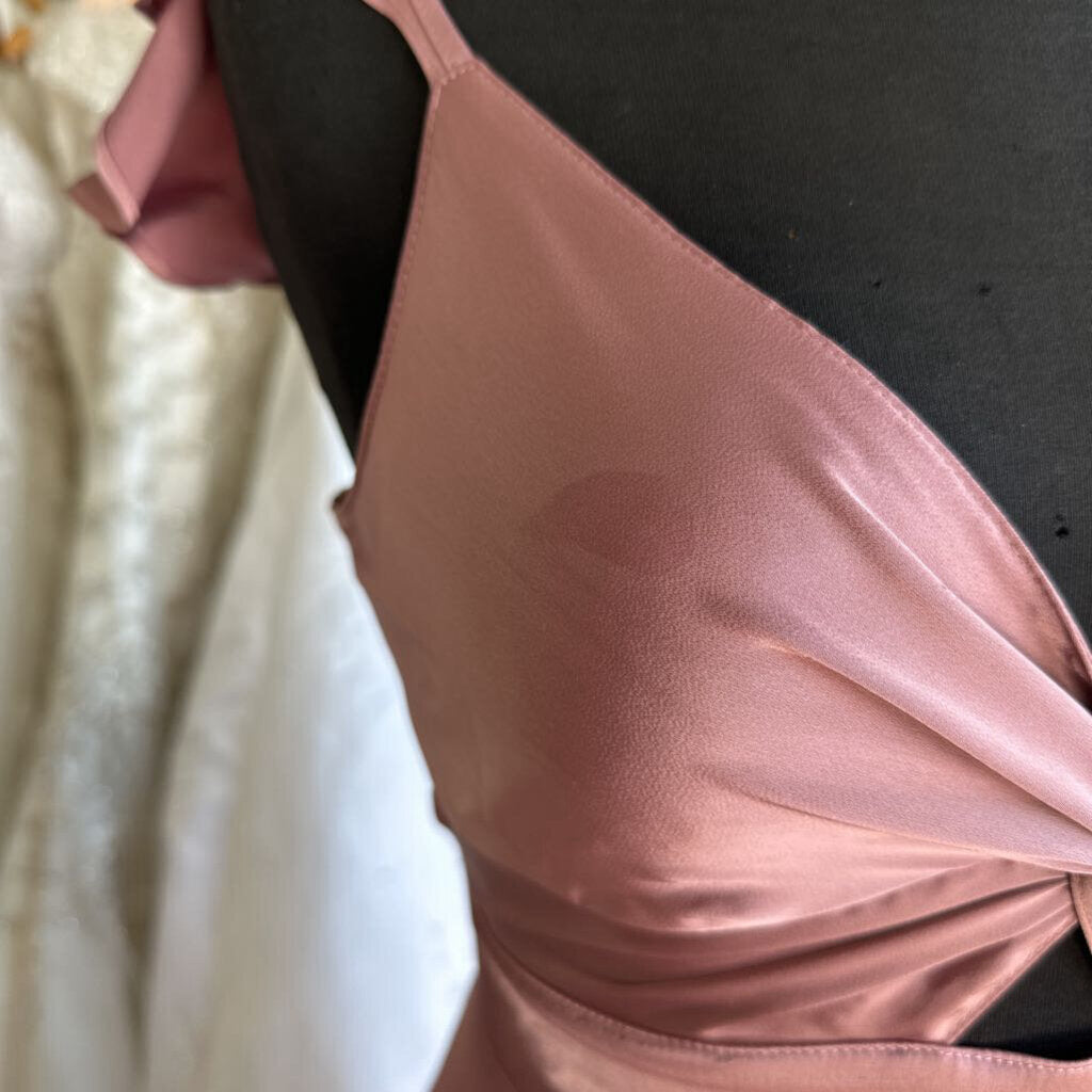 Altar'd State Pink Silky Ruffle Hem Long Formal Dress Large