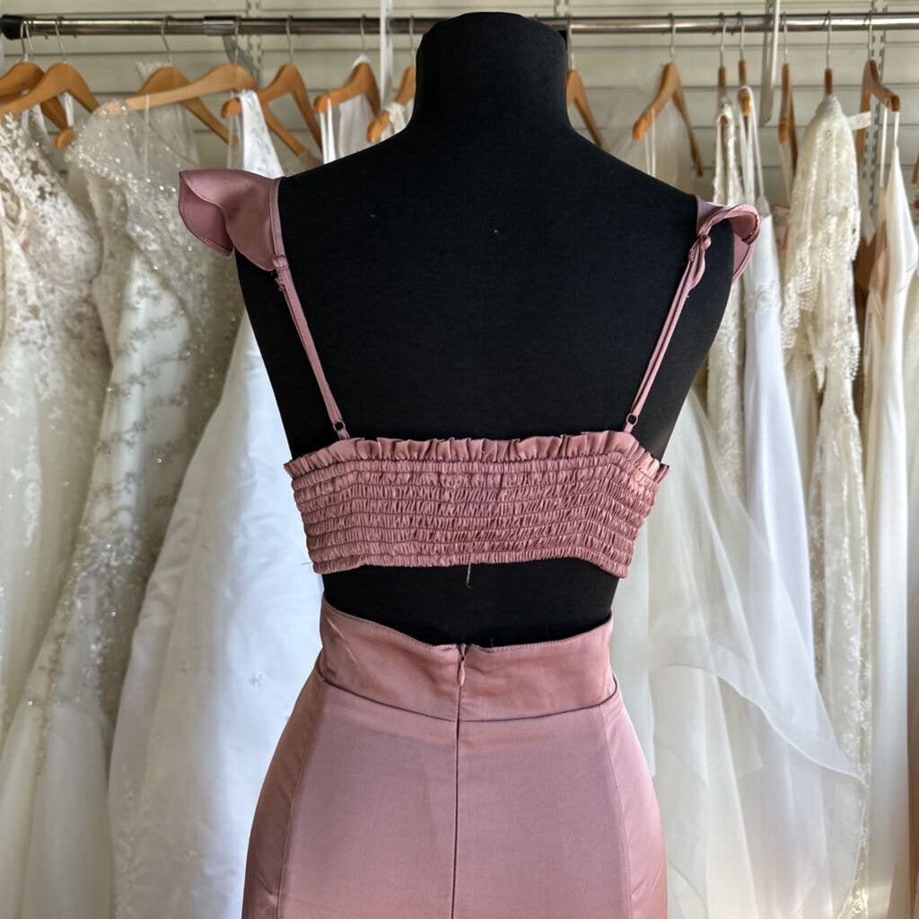 Altar'd State Pink Silky Ruffle Hem Long Formal Dress Large