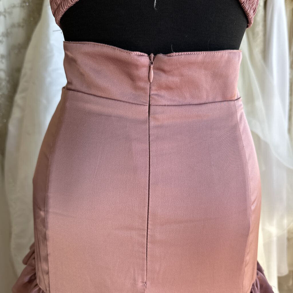 Altar'd State Pink Silky Ruffle Hem Long Formal Dress Large