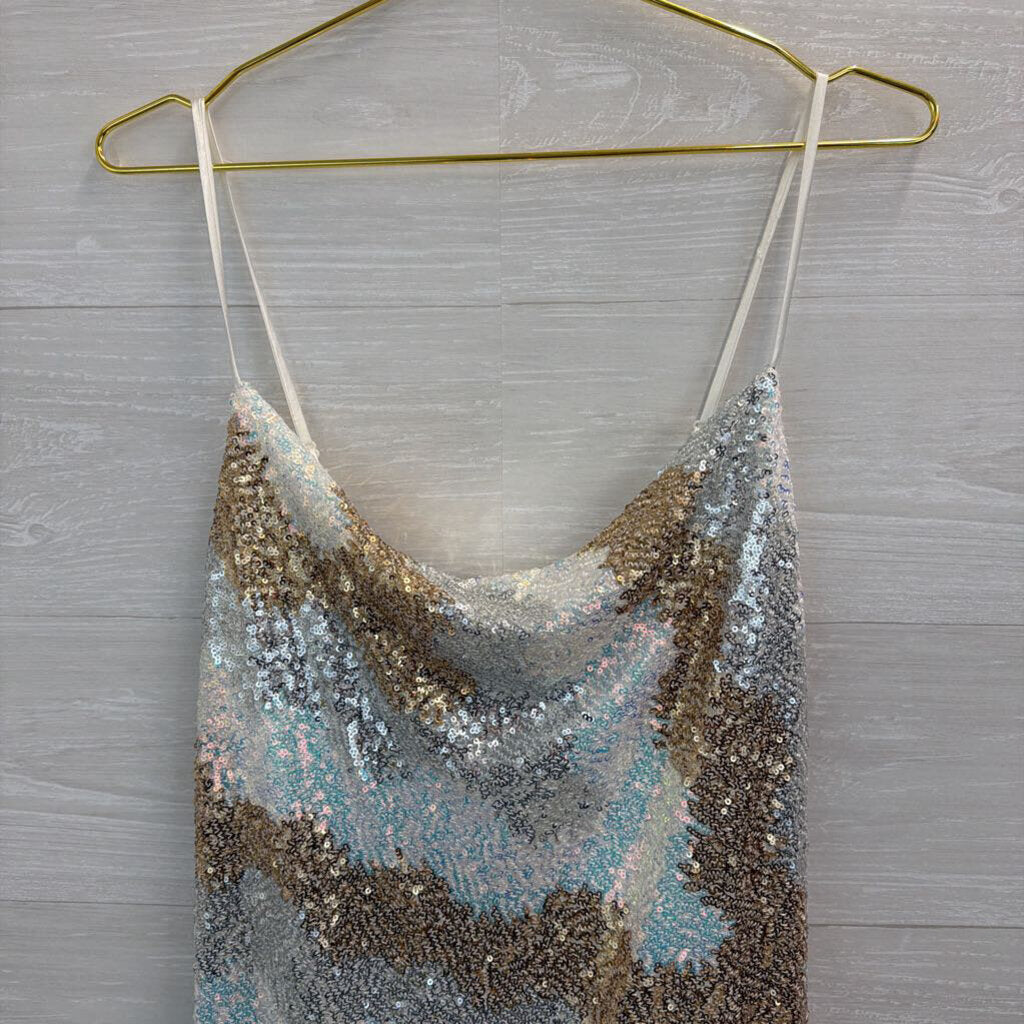 Gold/ White/ Silver Sequin Print Short Formal Dress Medium newdsalem Gold/ White/ Silver Sequin Print Short Formal Dress Medium newdsalem