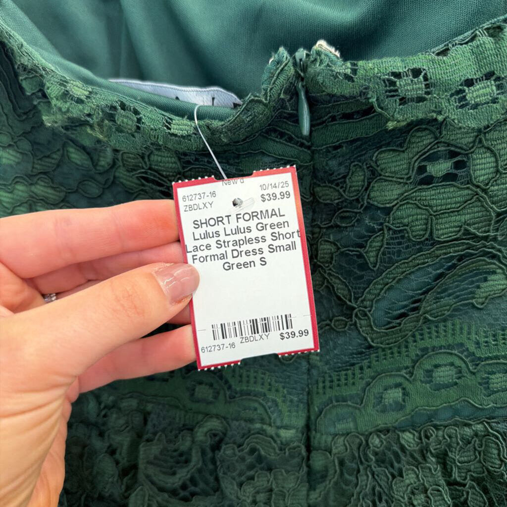 Lulus Green Lace Strapless Short Formal Dress Small