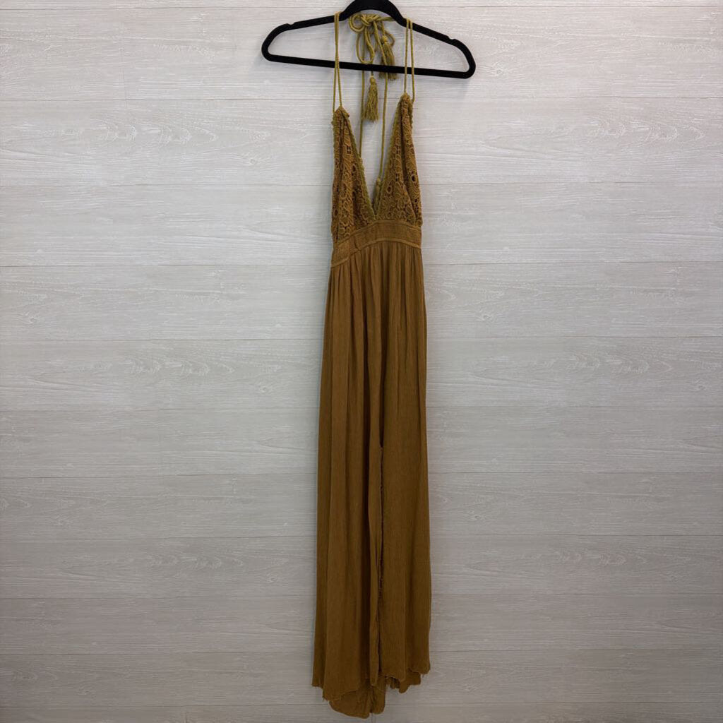 Wishlist Olive Green Lace Halter Top Maxi Dress Large