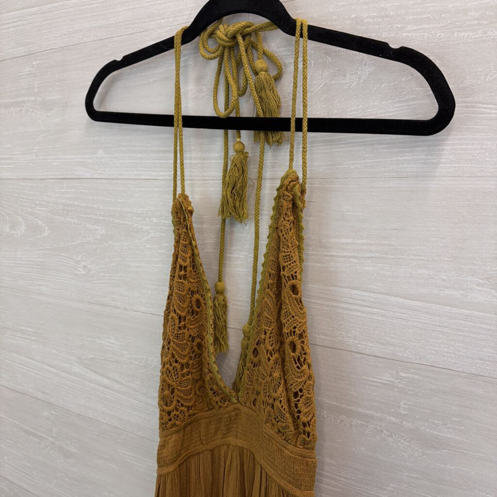Wishlist Olive Green Lace Halter Top Maxi Dress Large