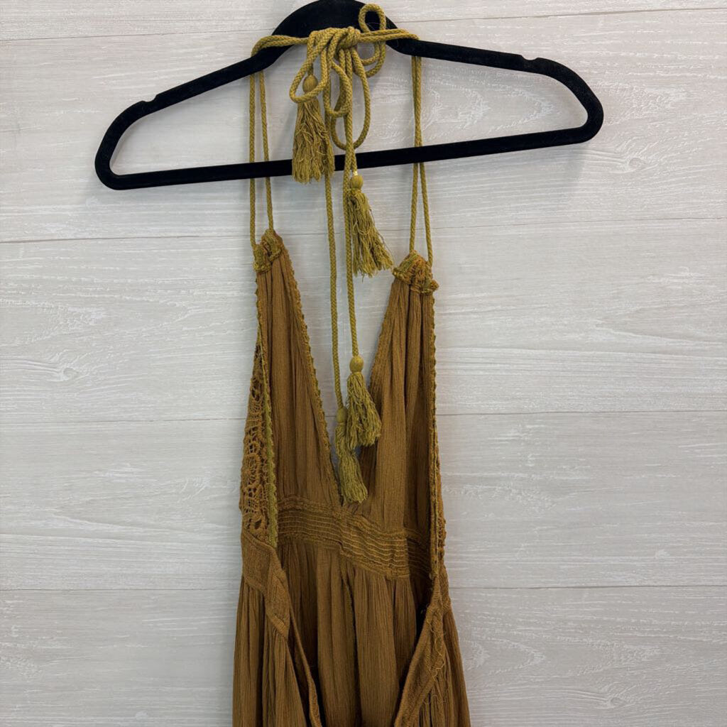 Wishlist Olive Green Lace Halter Top Maxi Dress Large