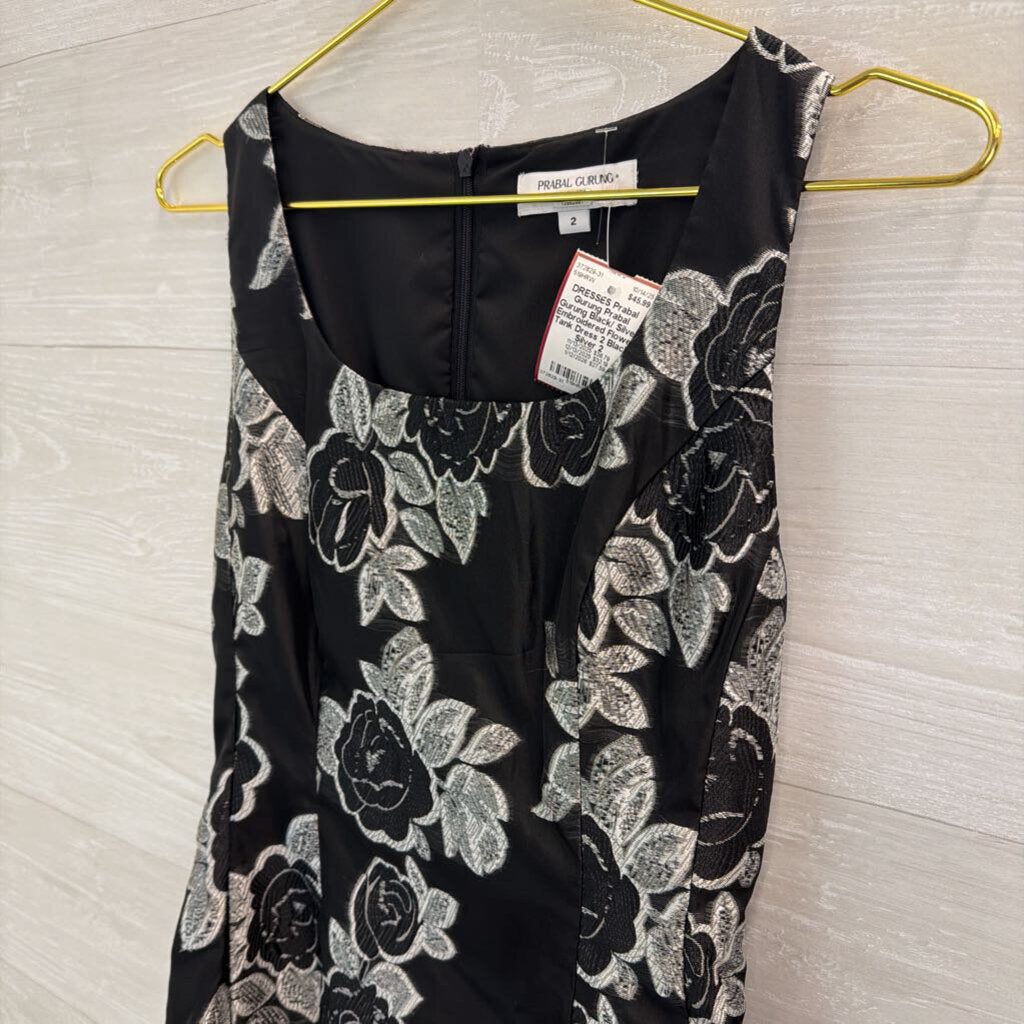 Prabal Gurung Black/ Silver Embroidered Flower Tank Dress 2
