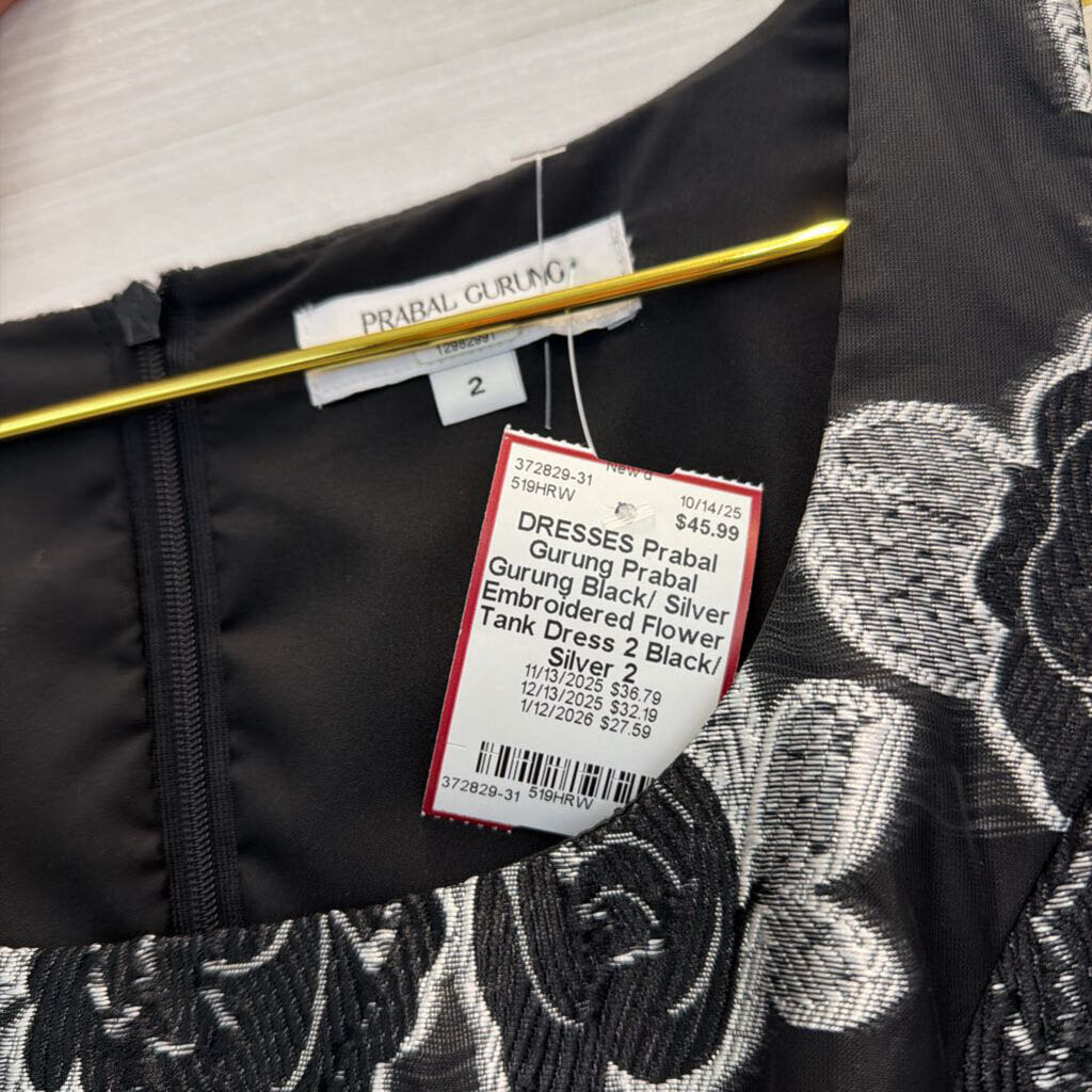 Prabal Gurung Black/ Silver Embroidered Flower Tank Dress 2