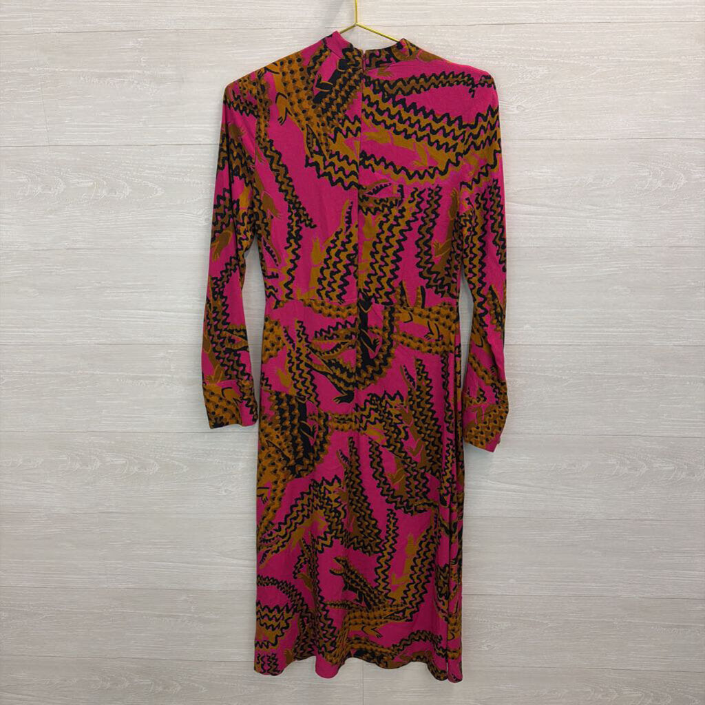 Farm Rio Pink/ Brown Animal Print Long Sleeve Dress Small