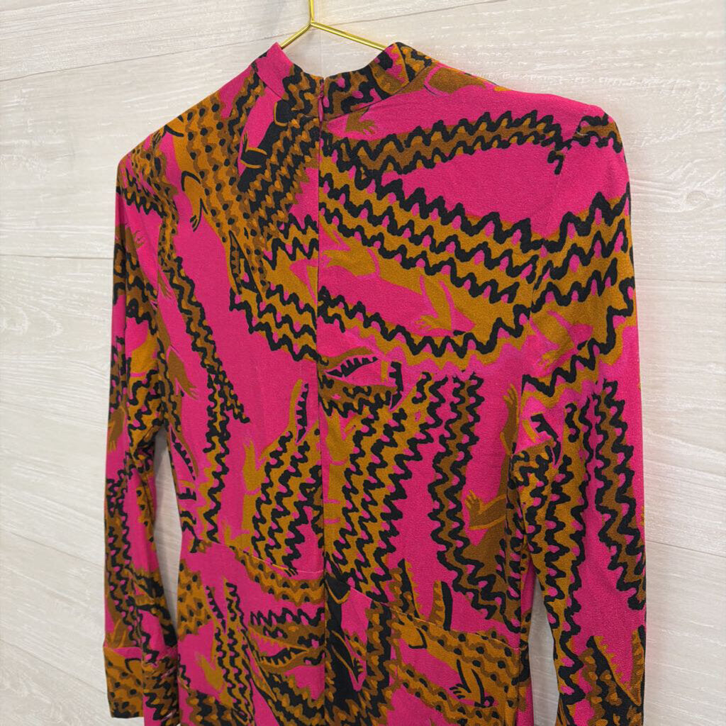 Farm Rio Pink/ Brown Animal Print Long Sleeve Dress Small