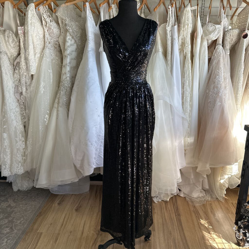 Kate Kasin Black Sequin Long Formal Dress 6