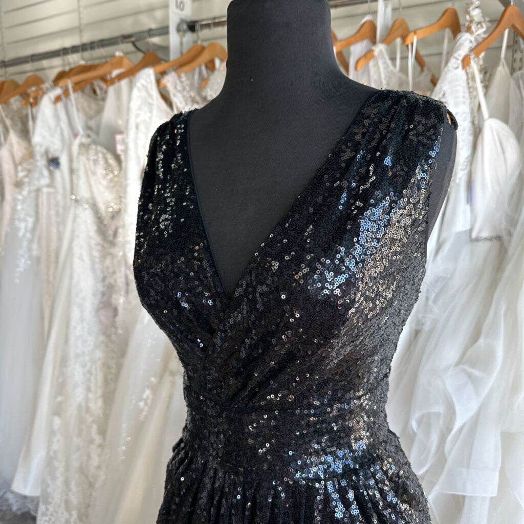 Kate Kasin Black Sequin Long Formal Dress 6