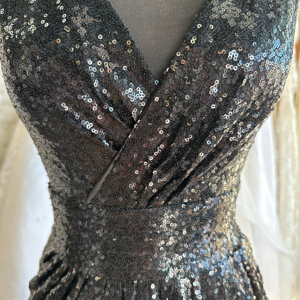 Kate Kasin Black Sequin Long Formal Dress 6