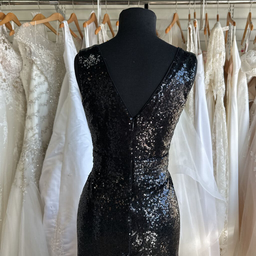 Kate Kasin Black Sequin Long Formal Dress 6