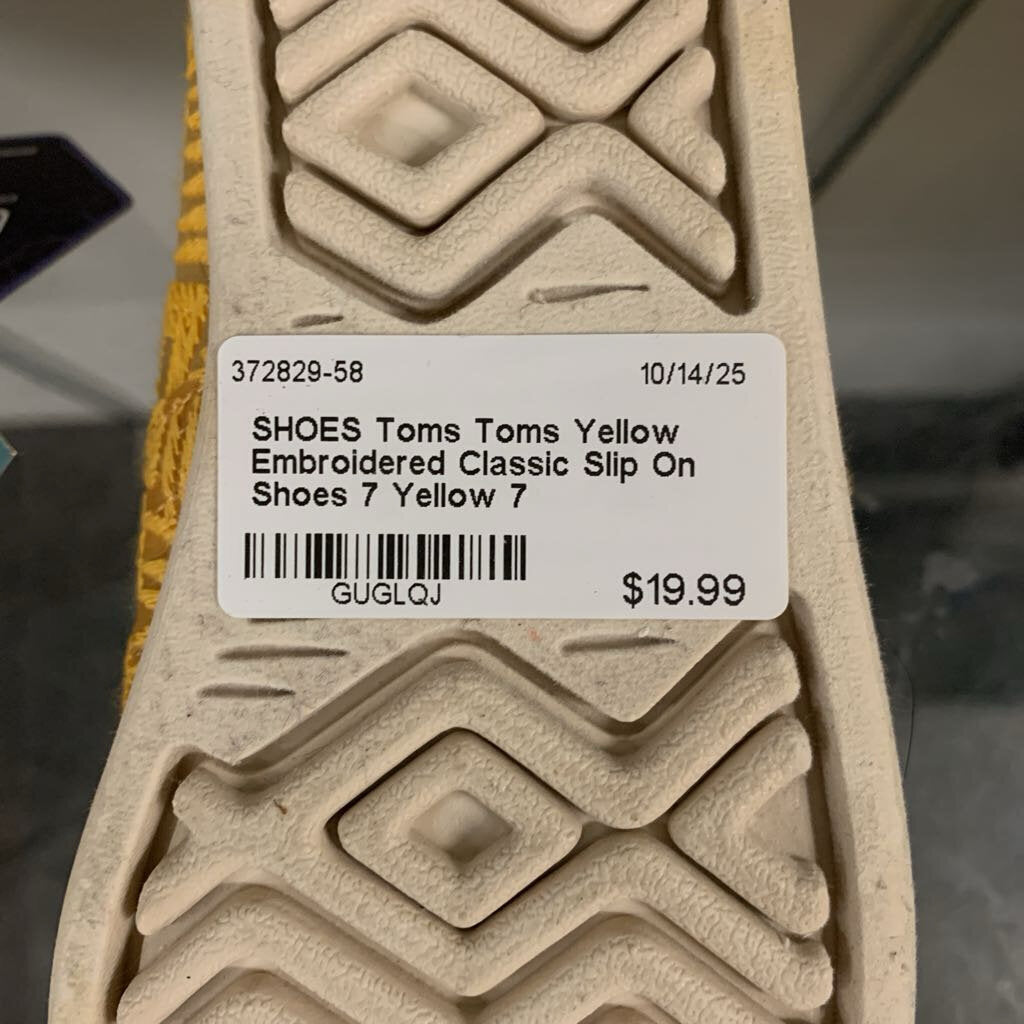 Toms Yellow Embroidered Classic Slip On Shoes 7