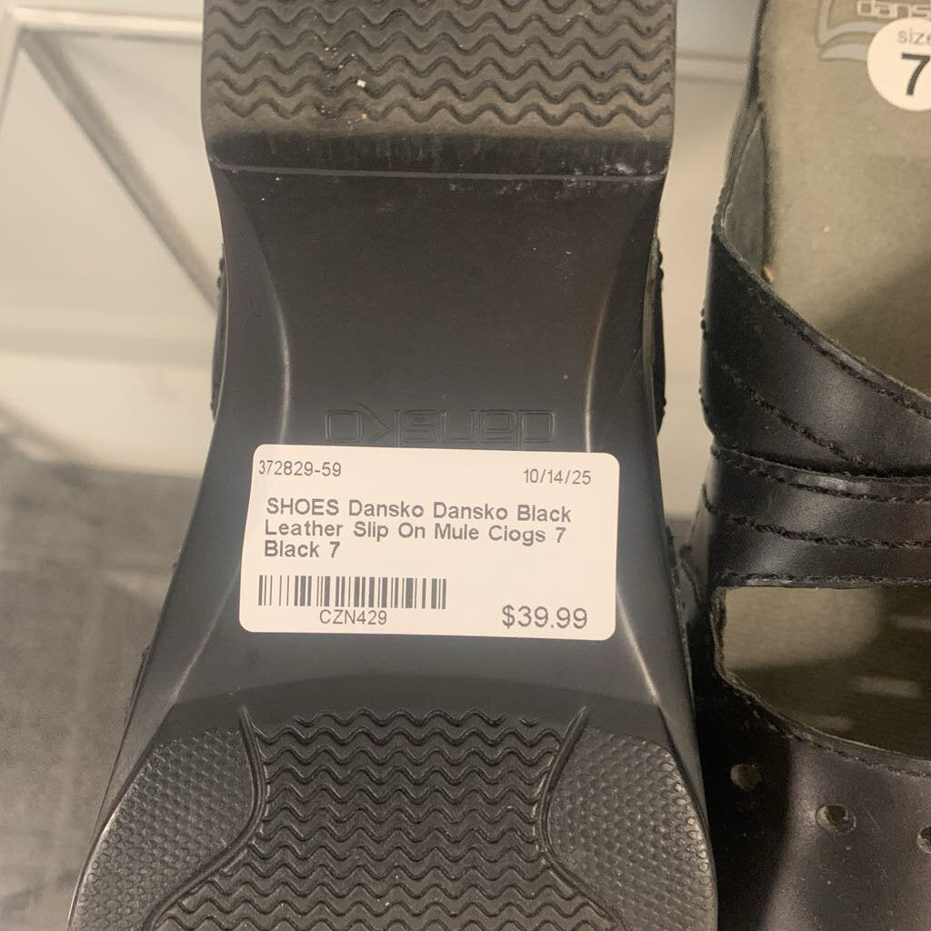 Dansko Black Leather Slip On Mule Clogs 7