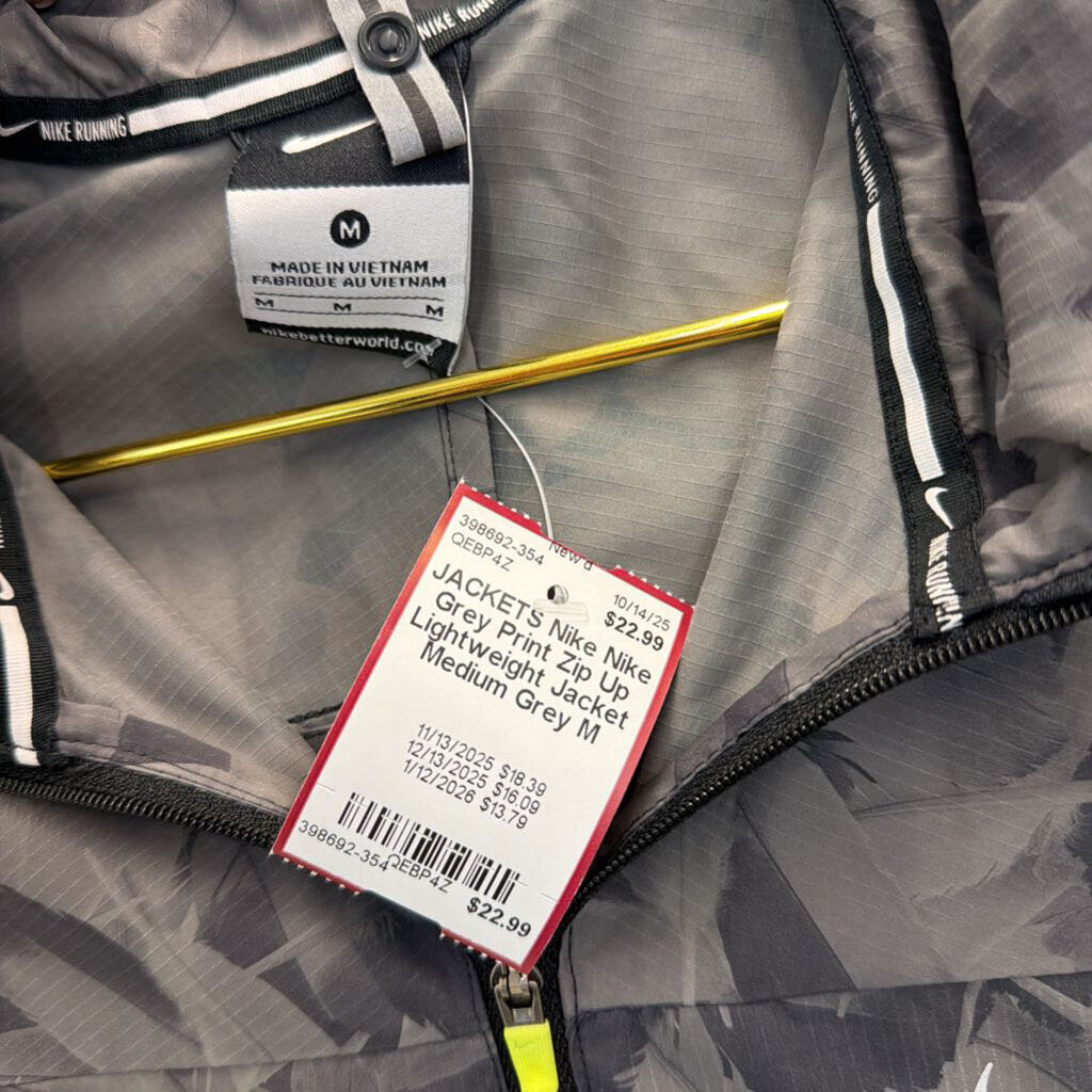 Nike Grey Print Zip Up Lightweight Jacket Medium