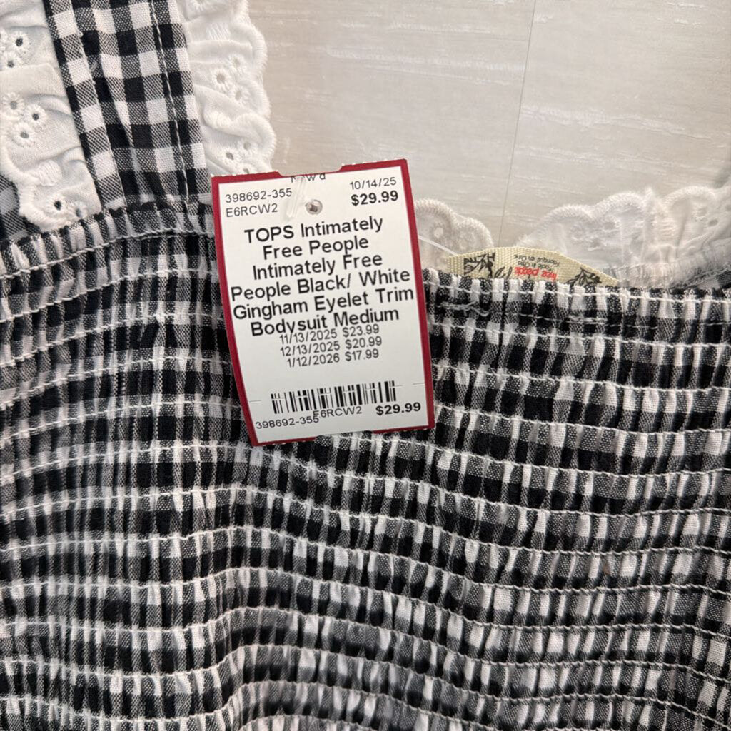 Intimately Free People Black/ White Gingham Eyelet Trim Bodysuit Medium