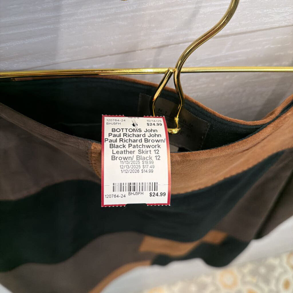 John Paul Richard Brown/ Black Patchwork Leather Skirt 12