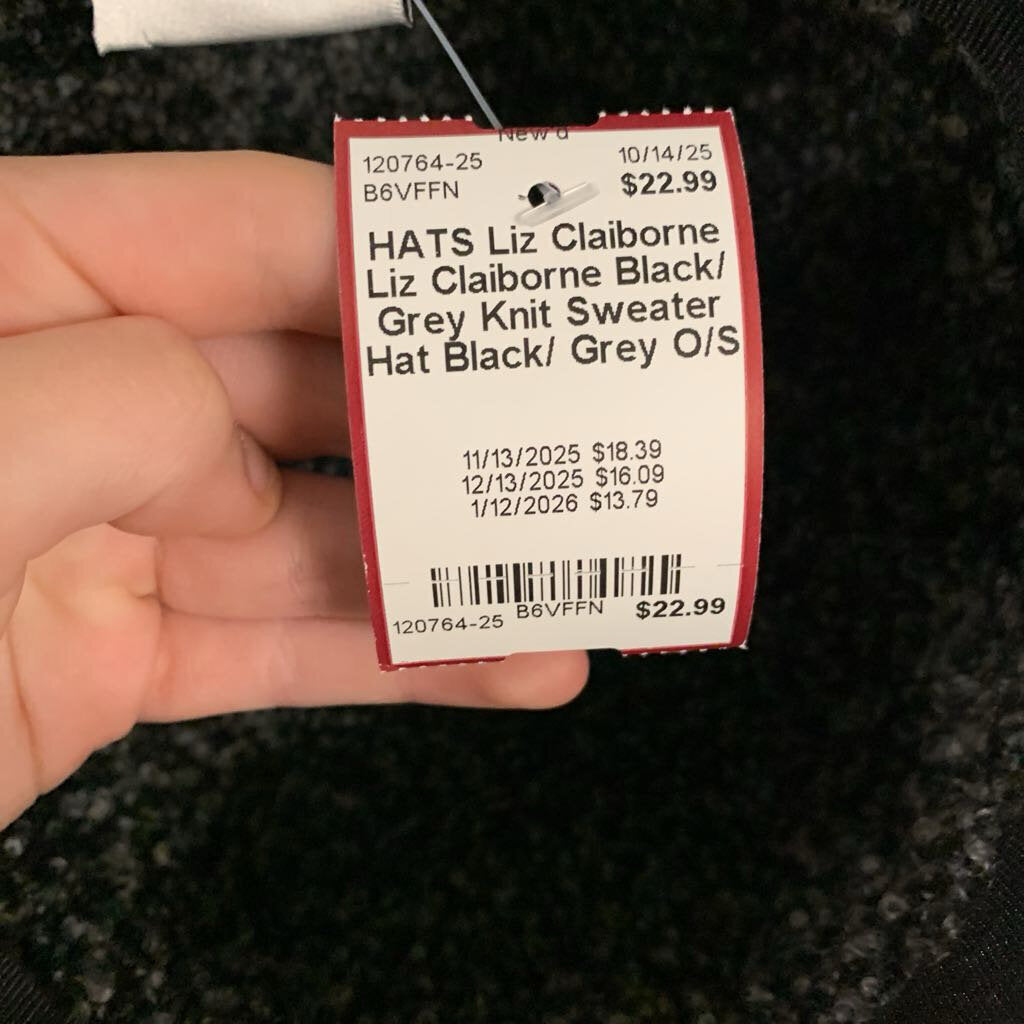 Liz Claiborne Black/ Grey Knit Sweater Hat