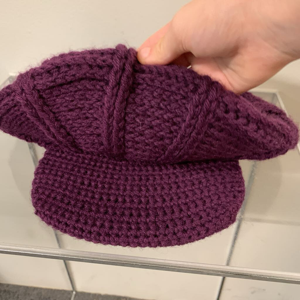 Purple Knitted Slouchy Hat With Brim