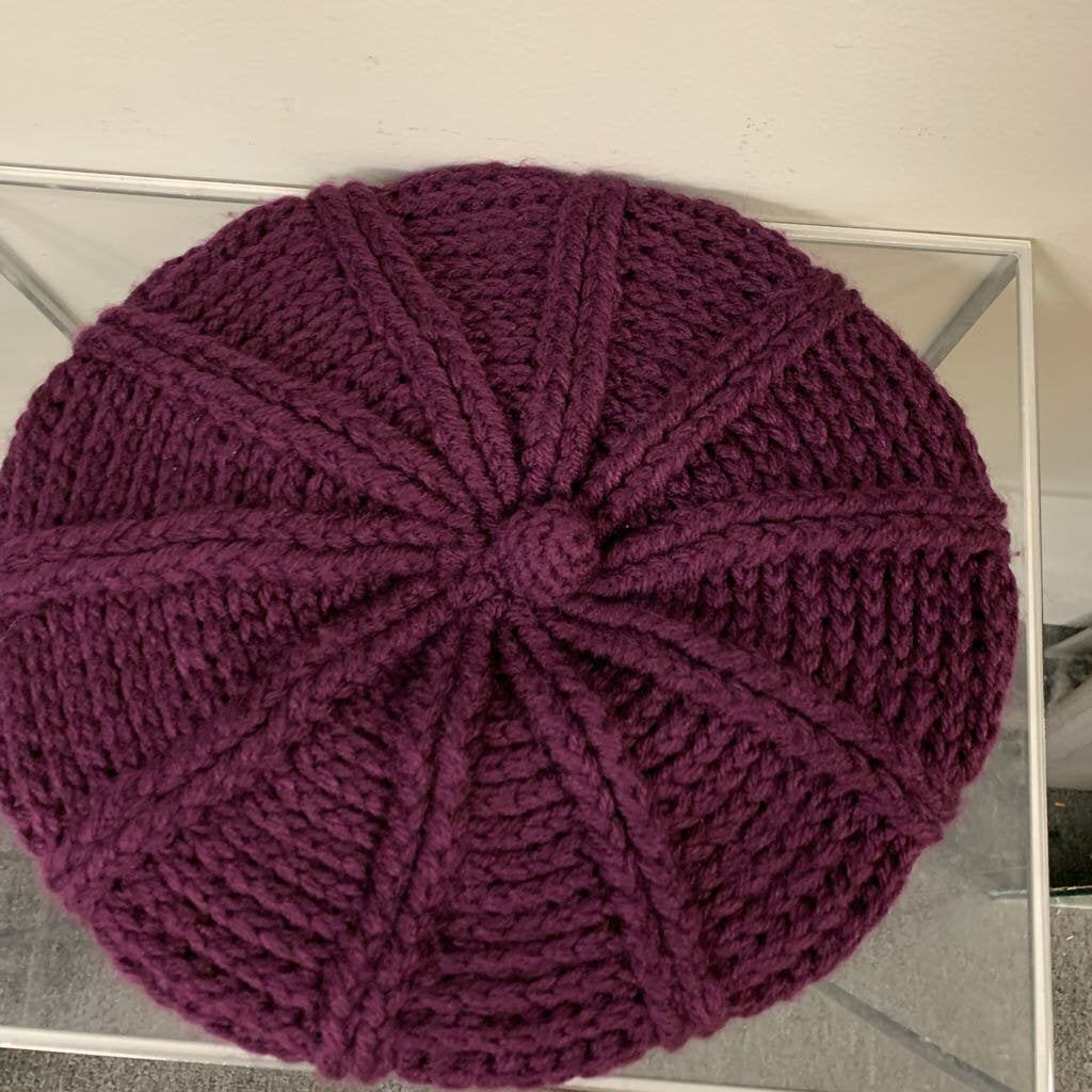 Purple Knitted Slouchy Hat With Brim