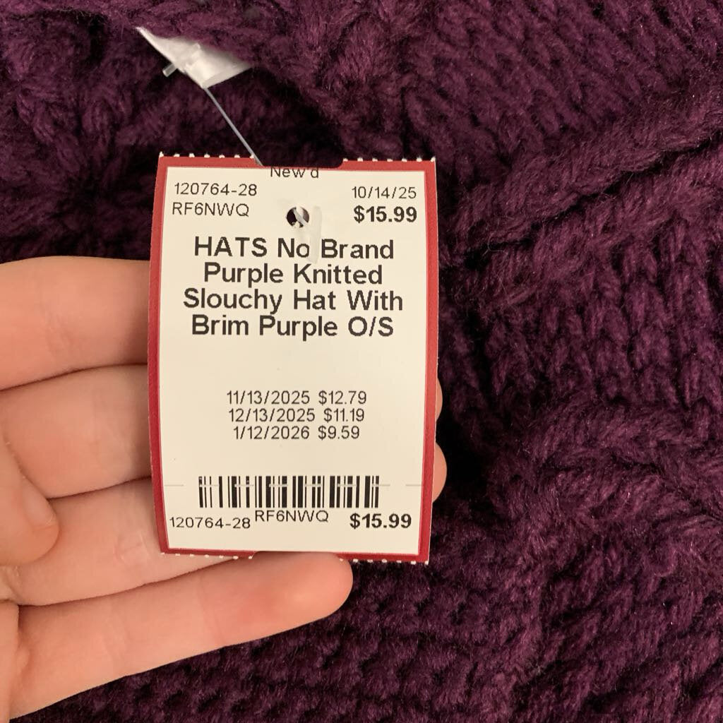 Purple Knitted Slouchy Hat With Brim
