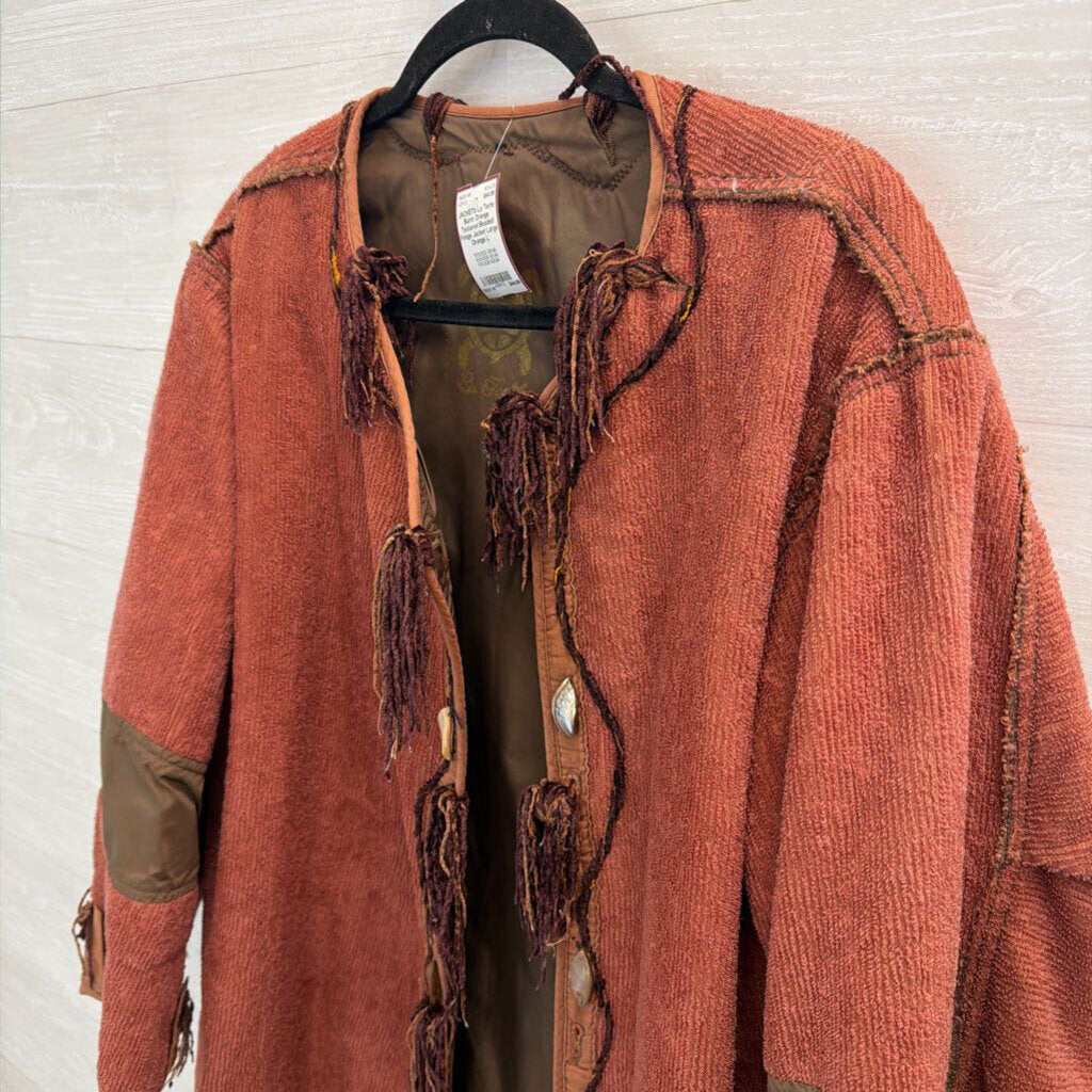 Burnt Orange Textured Beaded Fringe Jacket Large