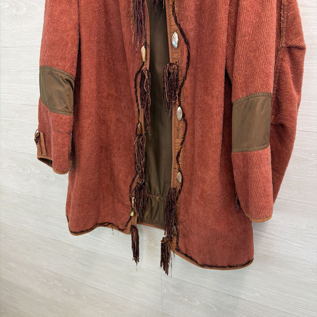 Burnt Orange Textured Beaded Fringe Jacket Large