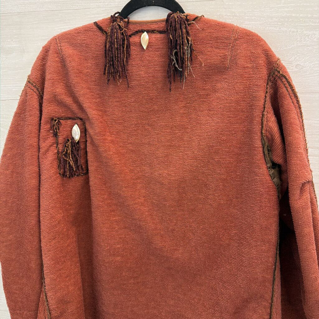 Burnt Orange Textured Beaded Fringe Jacket Large