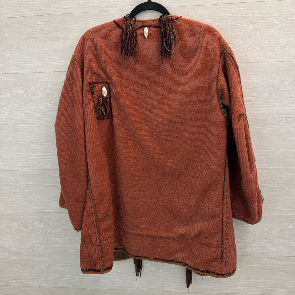 Burnt Orange Textured Beaded Fringe Jacket Large