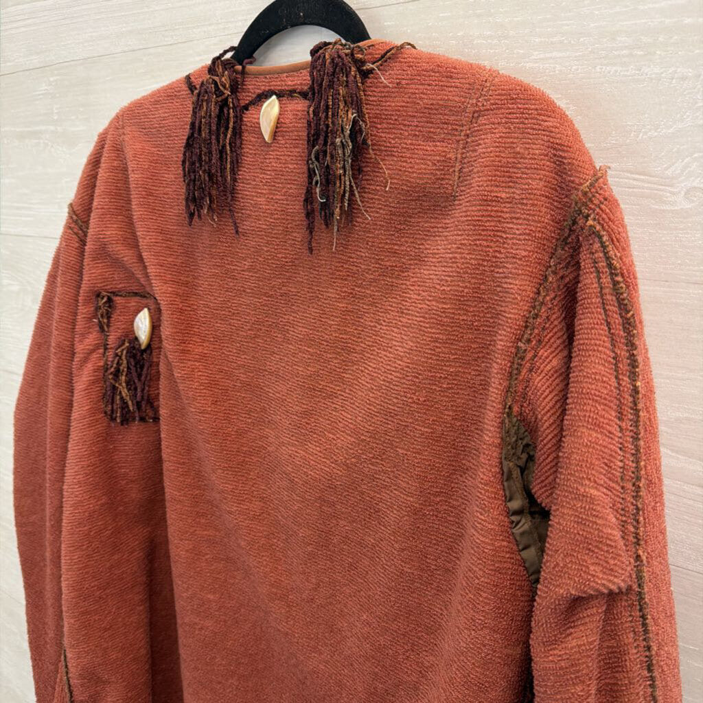 Burnt Orange Textured Beaded Fringe Jacket Large