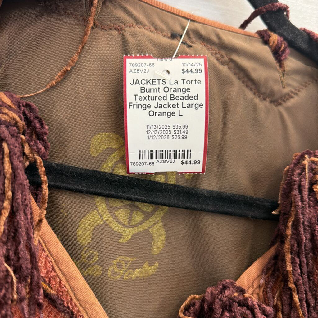 Burnt Orange Textured Beaded Fringe Jacket Large