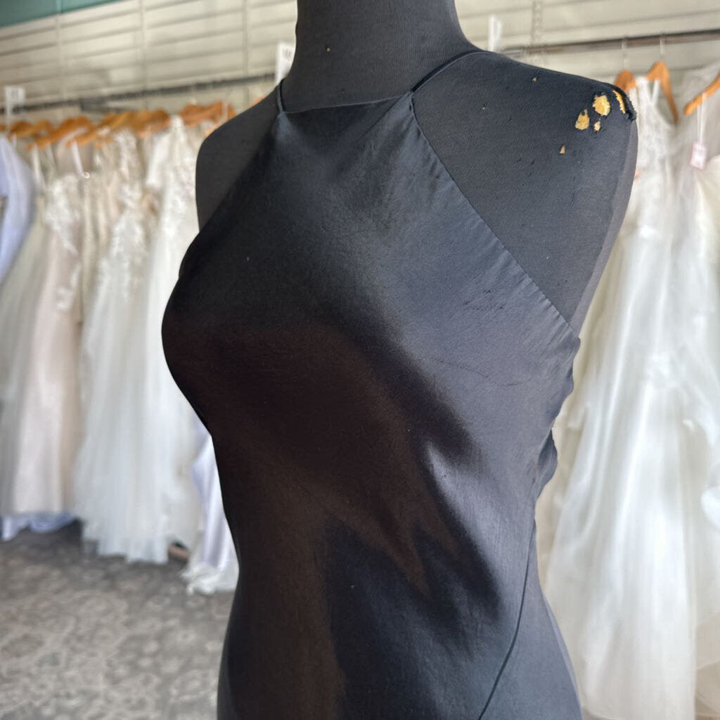 ABS Black Satin Slinky Highneck Long Formal Dress 4